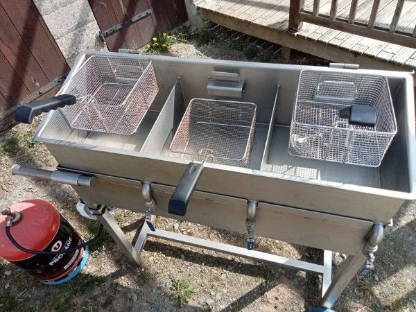 Détail des trois cuves inox de la friteuse professionnelle